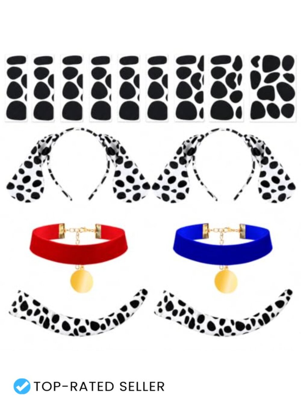 Dalmatian Dog Costume Accessory Set Felt Spots Headbands Collars Tails Adult